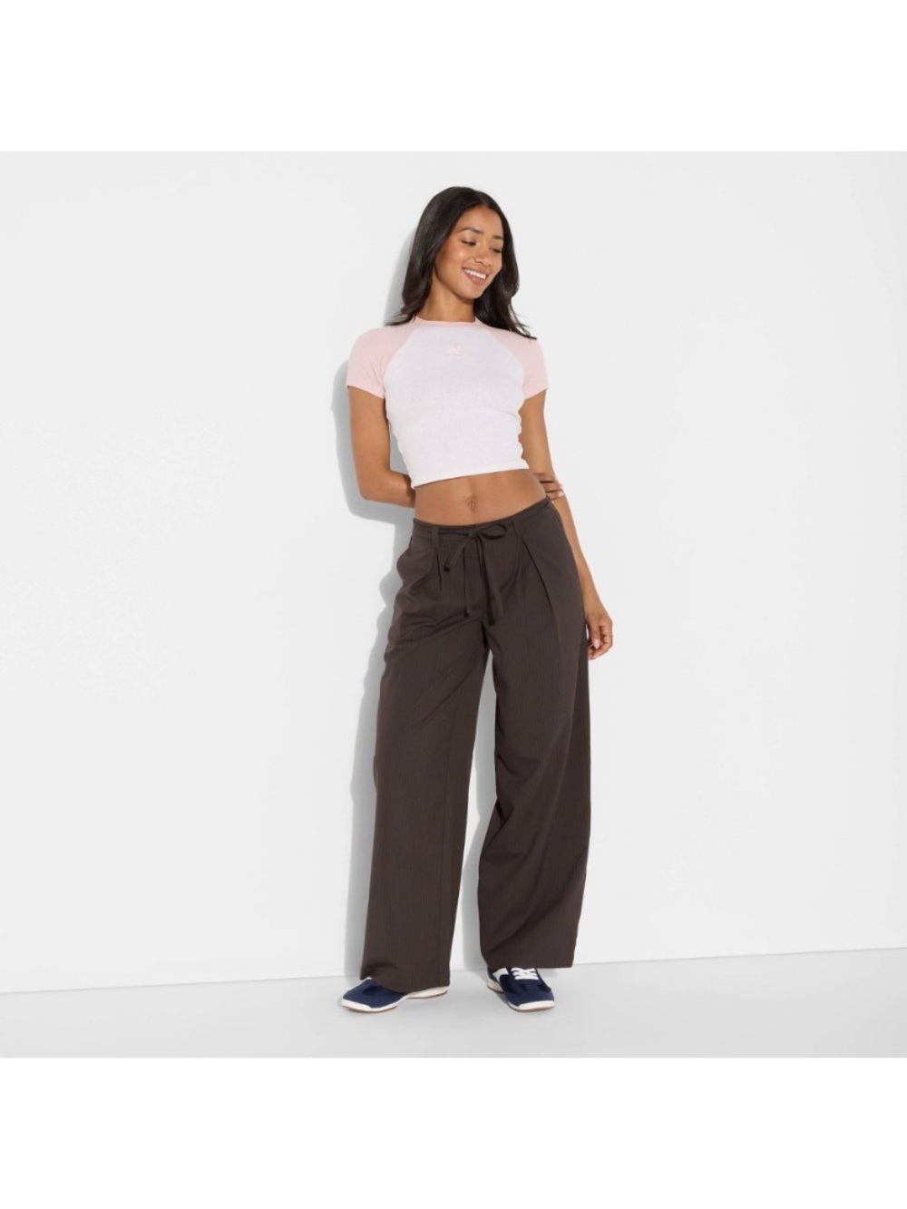 Wild Fable Brown Mid-Rise Waist Tie Slouchy Wide Leg Trousers Pants Size XS